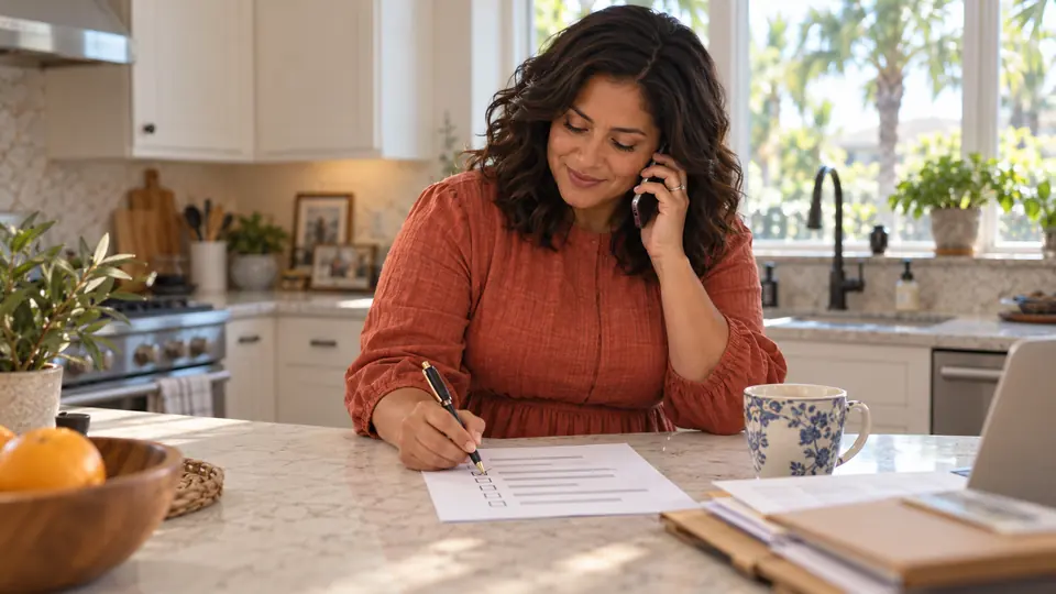 A buyer confirms wire instructions by phone, checking off a verification list
